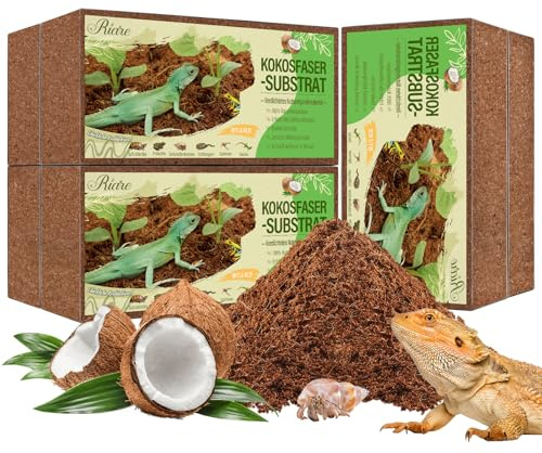 Riare 6 Pack Natural Coconut Fiber Substrate for Reptile- Premium Compressed Coconut Husk Terrarium Bedding for Reptile, Tortoise, Frogs, Snakes Hermit Crabs, Burrowing Animals