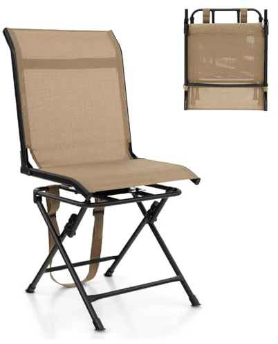 SPOTRAVEL 360° Swivel Blind Hunting Chair, Foldable Blind Chair with Waterproof Mesh Cloth and Non-slipping Pads, Portable Spin Chair for Hunting, Camping, Fishing & Backpacking (Brown)