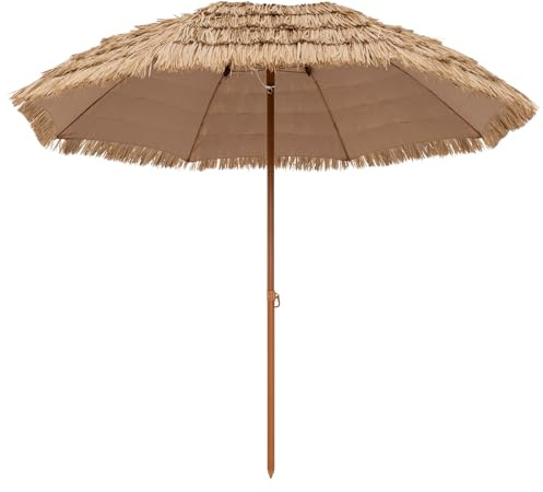 COSTWAY 1.8m/1.9m/2m Garden Hawaii Parasol, Folding Tilting Thatch Tiki Sun Umbrella with 8 Ribs, Tropical Hawaiian Straw Sunshade for Patio Pool Balcony Backyard (205 x 222cm)