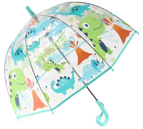 ThreeH Parapluie Dinosaures pour enfants 8 côtes en fibre incassable Poignée courbée Parapluie à bulles transparent pour garçons,Bleu