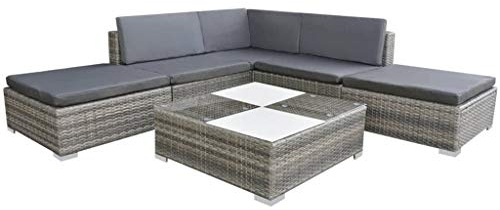 QZZCED Ensemble de 6 meubles de jardin avec coussins en polyrotin gris pour jardins, terrasses, balcons