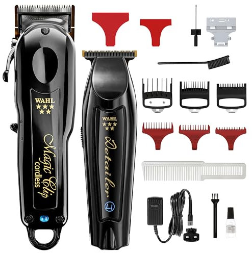 Wahl Paquete de cortadora y recortadora inalámbrica Barber Combo™, hoja recubierta de diamante de titanio, batería de litio de larga duración, calidad de salón y peluquería, motor potente, máxima