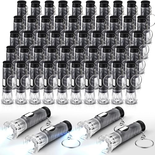 Jexine 50 Pcs Mini Flashlight Keychains Bulk with Lanyard Portable Plastic LED Key Chains Flashlights Small Black Torch Flashlights for Night Reading Emergency Hurricane Camping Hiking Party Favors