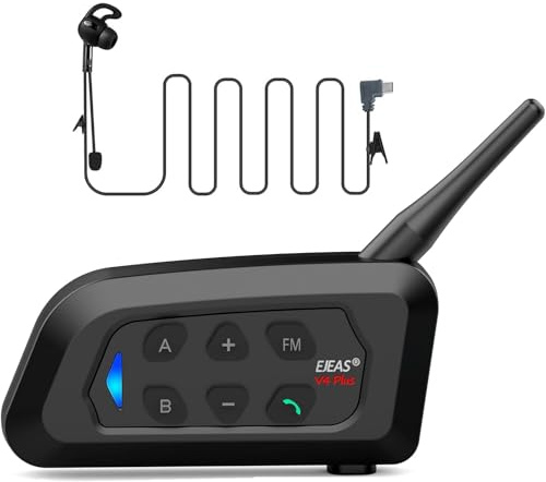 vFound V4 Plus Sistema de Intercomunicación para Cascos de Moto Bluetooth, 1.500 m de Alcance, Comunicación Grupal para 4 Usuarios, Motociclismo, Árbitros de Fútbol, Esquí y Quad/Trail (1 Unidad)