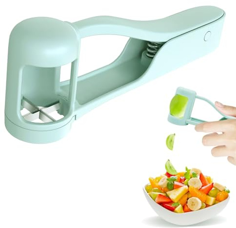 Grape Cutter for Toddlers, Grape Slicer for Baby, Fruit Slicer for Tomato Cherry Strawberry Olive Multi, Stainless Steel Multifunctional for Small Fruits, Kitchen Tool (Green)