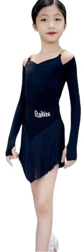 Mädchen Latein Tanzkleidung Jumpsuit Mädchen Langarm Trikot Latein Gesellschaftstanz Performance Wear Cha Cha Party Kleidung, Übungskleidung （150 cm）