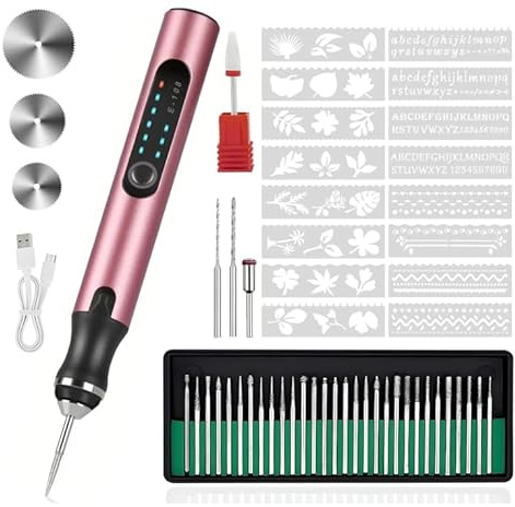 Longzhuo Kit de herramientas de lápiz de grabado, 3 velocidades ajustables, cargador USB, herramienta multifunción portátil, grabado, para joyas, cristal, madera, plástico, metal, piedra, etc. (oro