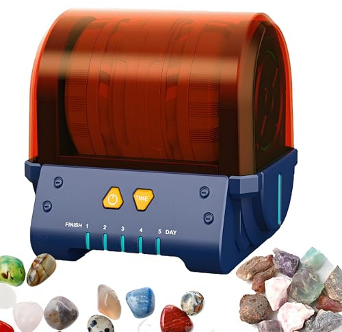 Electric Rock Tumbler Kit for DIY Gemstone Polishing, Includes Partition Cover & Glue Barrel, 5-Tage-Timer, Ideal for Kids' Science and Craft Projects