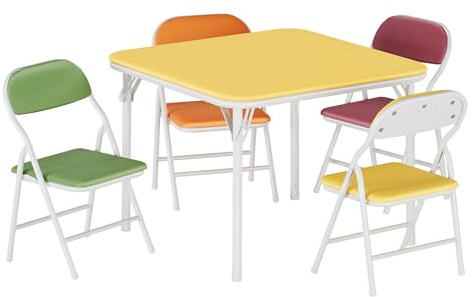 GarveeMore Mesa y Silla Infantil Plegable, Estructura Compacta y Fácil de Almacenar, Adecuada para Dormitorio y Zona de Juegos Infantil, Color Multicolor