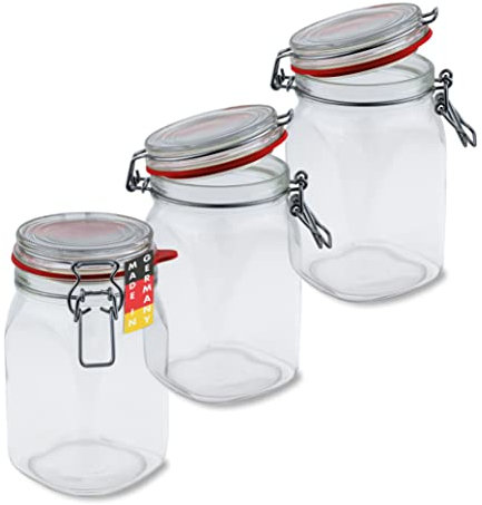 Flaschenbauer - Set de 3 bocaux de conservation à étrier 1550ml, idéal pour la fermentation et la mise en conserve, stockage et remplissage - bocaux vides avec étrier - Fabriqué en Allemagne