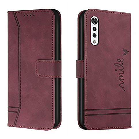 Bravoday Hülle für LG Velvet / G9 / G900, PU Ledertasche Handyhülle Flip Schutzhülle Kompatibel mit LG Velvet / G9 / G900, mit Kartenfäch & Kickstand, Weinrot