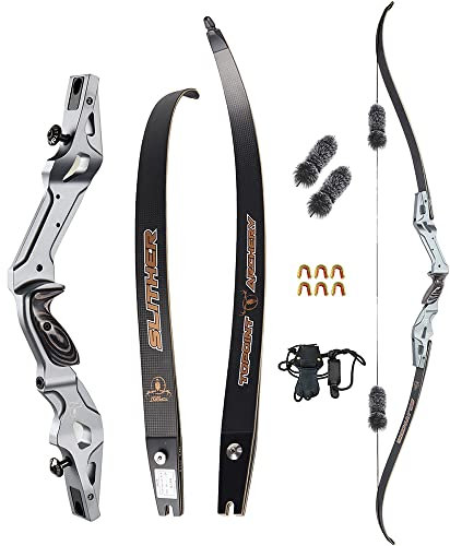 surfwolf Bogenschießen Recurvebogen Takedown Recurvebogen Bogen und Pfeil für Erwachsene 17/19/21 Jagdbogen Jagdrecurvebogen ILF BogenGriff und Wurfarme（grau,H19-64-35lbs）