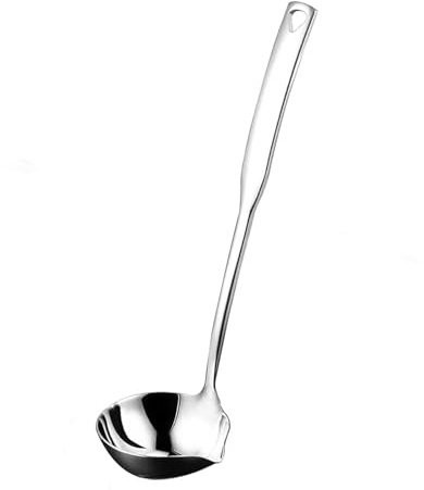 ZDFQly Soup Ladle 304 Stainless Steel Heavy Ladle with Pour Spout for Soups, Serving, Cooking, Stews and More 11.8 inch