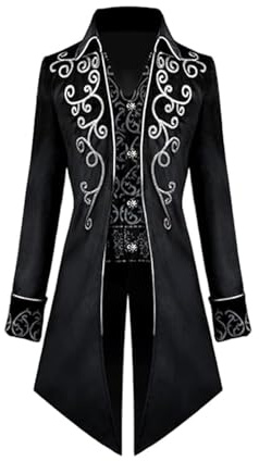 FJKVKDT Men Medieval Steampunk Tailcoat Jacket Male Victorian Renaissance Gothic Retro Coat Halloween Party Cosplay Gentleman Costumes for Adult (Black, 2XL)