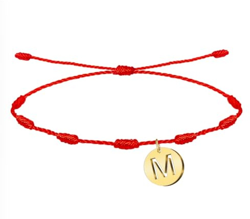 cotigo Pulsera Nudos Roja con Letra Inicial A-Z Acero Inoxidable-Amuletos de la Suerte y Proteccion-Pulsera Mal de Ojo-Pulsera Hilo Rojo para Parejas Amistad Mujer (M-D)