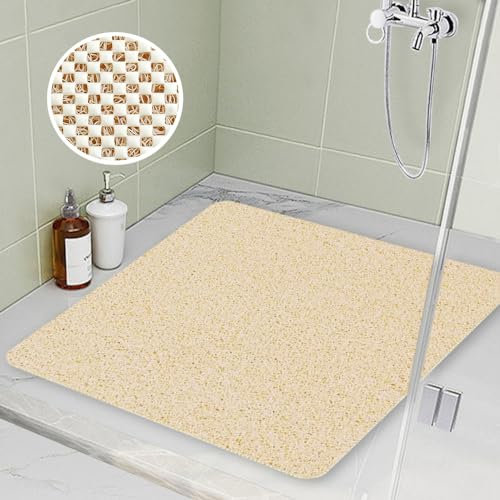Duschmatte rutschfest 80x80cm, Weich Komfort Badematte mit Ablauflöchern, PVC-Luffa Massage Sicherheits Duschmatten für Antirutschmatte Nassbereiche, Schnell trocknend (Beige)