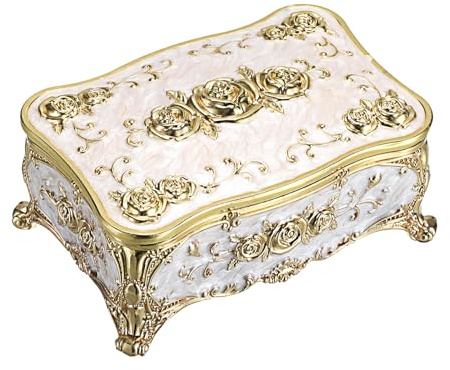 TOLIDA Boîtes à Bijoux Vintage Coffret à Bijoux de Luxe Rectangulaire en Métal Boîte de Rangement pour Boucles d'Oreilles, Colliers, Bagues, Cadeau de Mariage, Décoration pour Filles, Femmes (Beige)
