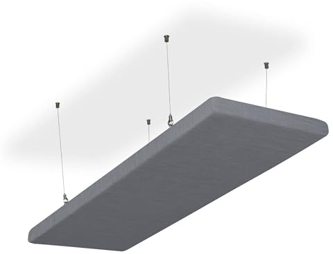 SILENT4® Ljudisolerande tak, 114 x 36 x 5 cm, akustisk bild, akustiska paneler av akustisk, repmontering, mätbar förbättrad rumsakustik tack vare akustiska plattor med tvättbart tygöverdrag i mörkgrå
