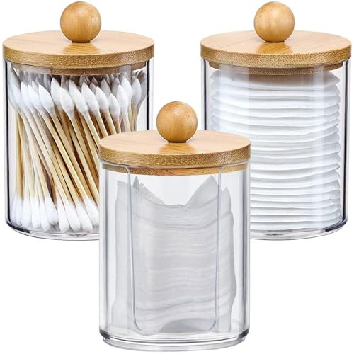 YZDZSW Cotton Bud Holder, 3 Pcs Cotton Swab Dispenser, Cotton Swab Holder Bathroom Jars Cotton Pad Holder with Lids Cotton Bud Storage Box for Living Room Bedroom (7 x 10 cm)