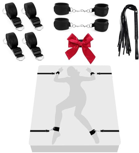 Bondage-Set Bett Fesseln Fetisch Sex-Spielzeug für Paare Extrem Stabiles Fesselset mit Bettfesseln Handschellen Fußfesseln Augenbinde Bettgurte verstellbare Länge für Anfänger und Erfahrene