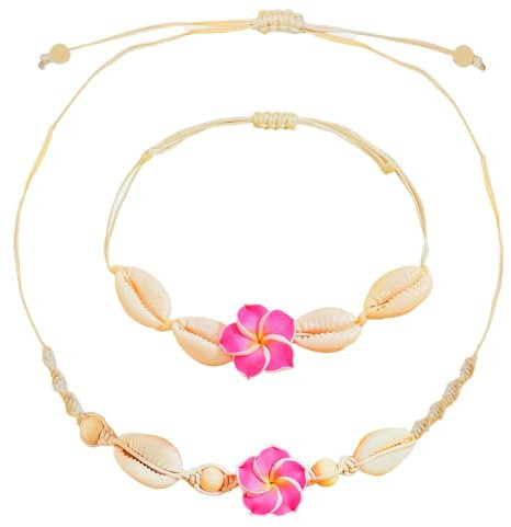 Lucktao 2 Stück Muschelkette Muschel Armband Set,Natürliche Muschel Kette,Natürliche Muschelarmband,Verstellbares,Boho Schmuck Set,Hawaii Accessoires Damen,Für Damen Mädchen Sommer Strand Schmuck