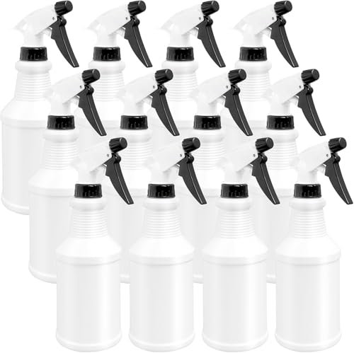 Xaztr 12 Pack Plastic Spray Bottle, 16 Oz Adjustable Spray Bottles for Cleaning Solutions, Reusable Water Sprayer with Scale for Plants, Pet, Auto, BBQ, Bathroom, Kitchen, No Leak and Clog(Black)