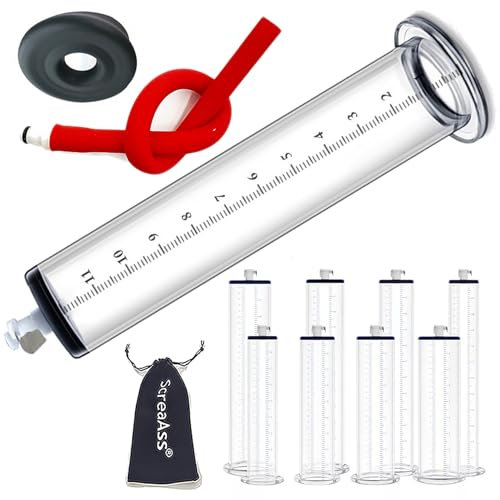 ScreaAss 9 Größen Penispumpen Acryl Rohr Transparentes Rundes Rohr Penis Pumpe Zubehör Mit Skala Und Silikon Schlauch Für ScreaAss Manuelle/Elektrische Penispumpen Sexspielzeug,Clear/l,23/7.6cm