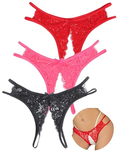 ohmydear Lace G-Strings Micro Thongs for Women Multipack Cut Out Sexy Panties Sheer Knickers Plus Size Tanga Briefs Ladies Underwear, Size 12