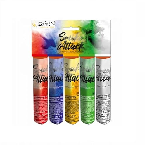 ZENDA CLUB® Lot de 5 Fumigènes à Main ± 50 Secondes Multicolores – Déclenchement à Mèche – Fumigènes Colorés à Tenir en Main – Catégorie F1