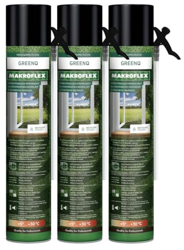 Henkel GreenQ PU-STD Mousse de construction pour une étanchéité et une isolation solides, grise, avec tubes, utilisation immédiate (3 x 750 ml)