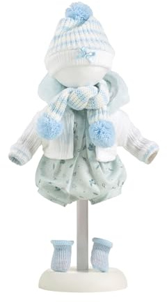 Llorens 1024922 Ropa para muñecas de 38 cm, Juego de Vestidos Azul y Blanco con suéter de Punto, Gorro, Bufanda y Body, Traje de muñecas, Accesorios para muñecas
