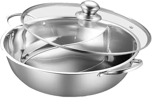 Pentola in Acciaio Inox con divisore, pentola Doppia per Cottura a Doppio Sapore, pentola a Doppia Divisione, pentola per zuppa a Due sapori per Piano Cottura a induzione (Con Copertura,32cm)
