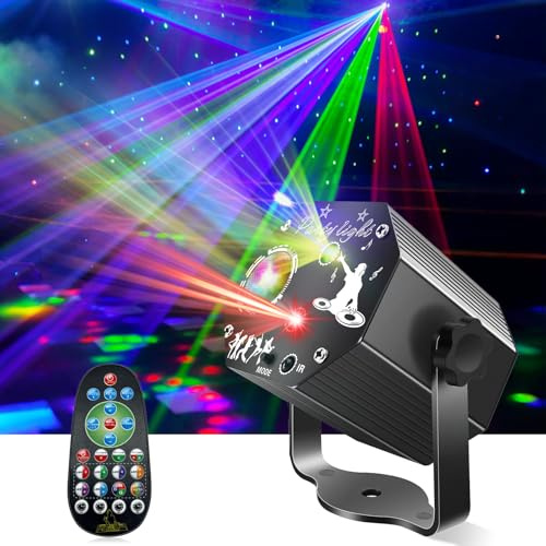 Tomshine 3-en-1 Mini Luz de Fiesta, 72 Patrones, Luz Disco RGB con Control Remoto y Control de Sonido, Estroboscopio RGB, Caja de Aluminio Negro, Ideal para Fiestas, Cumpleaños, Escenarios