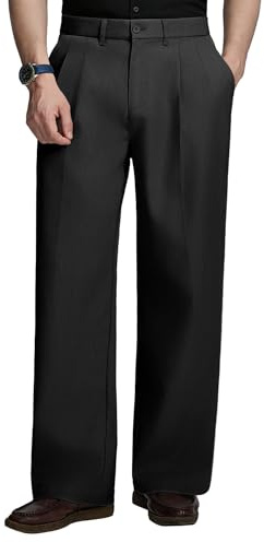 FEDTOSING Mens Baggy Dress Trousers Old Money Casual Pleated Wide Leg Slacks Relaxed Fit Fashion Vintage Work Office Pants