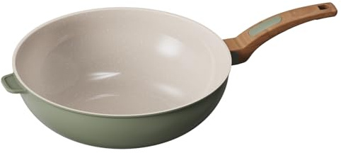Cooksmart Signature 30cm Wok Pan, Cast Aluminium, Sage Green