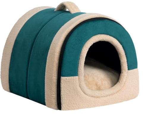 Hollypet Cama para Gatos Cama para Perros Pequeños, Camas para Mascotas Plegables 2 en 1 para Gatos y Perros Pequeños, Cueva para Gatos de Terciopelo de Cristal Interior Exterior, Verde