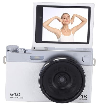 Annadue Videocámara con Cámara Digital 4K para Fotografía, Cámara sin Espejo Vlogging de 64MP con Pantalla Abatible de 3 Pulgadas, Zoom Digital 6X, Enfoque Automático, Estabilización de (White)
