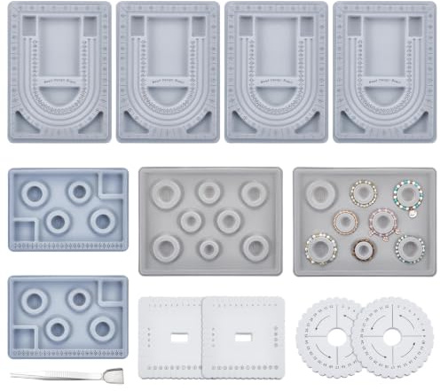 INTERWARM 12 plateau Doseur à Perles Plateau à Perles Planche à Tresser Disque de Macramé Planche à Kumihimo avec 1 pince à Perles en Acier Inoxydable pour la Création de Bijoux DIY
