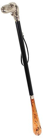 DELFA Design Schuhanzieher Schuhlöffel 70 cm mit silbernem Hund als Griff - schwarzer Holzschaft mit Schlaufe - die elegante Anziehhilfe