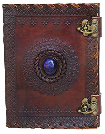 Jaald A5 Notizblock Notizen Notizbuch Seiten Handgemacht Album Tagebuch Leder mit Lederbezug Geschenke Antik Keltische Schliesse blauer Stein Kleine