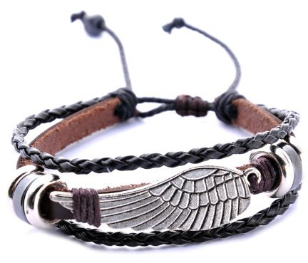 Morella Damen geflochtenes Armband aus Leder mit Flügel Anhänger