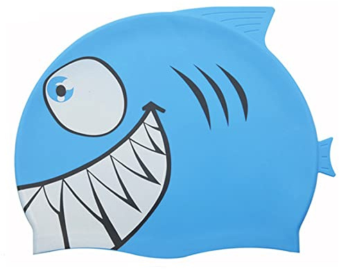 LAFEINA Kids Swim Cap Silicone Swimming Cap Bathing Hat for Boys Girls Children Short, Medium and Long Hair (Blue Shark)