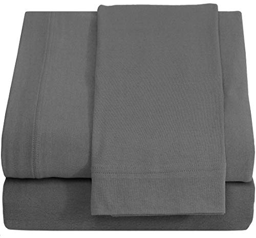 Knit Jersey 100% Cotton 3 PC Twin XL Sheet Set Soft and Comfy - Twin Extra Long, 15 Deep Pocket, 39 x 80 Great for Dorm Room, Hospital and Split King Dual Adjustable Beds - Grey Twin XL