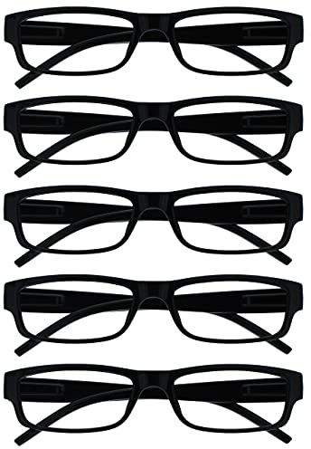 OPULIZE ACE Reading Glasses for Women Men, Lightweight Comfortable Narrow Rectangular Frame with Spring Hinges, Scratch Resistant, Black +2.00 (Pack of 5)