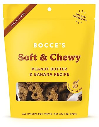 Bocce's Bakery Oven Baked PB & Banana Recipe Treats for Dogs, Wheat-Free Everyday Dog Treats, Real Ingredients, Baked in The USA, Natural Soft & Chewy Cookies, Peanut Butter & Banana, 6 oz