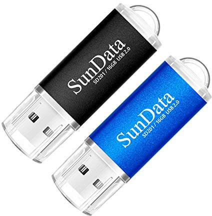 SunData Clé USB 16 Go Lot de 2 USB 2.0 Flash Drive Mémoire Stick Stockage Données Pendrive avec Lumière LED (2 Couleurs: Noir Bleu)