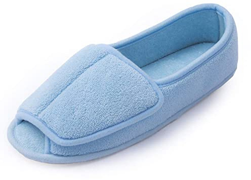 Git-up Women Diabetic Slippers/W Arthritis Edema Adjustable Closure Memory Foam House Shoes Open Toe (8, Blue)