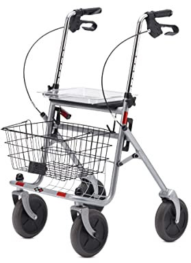 Bischoff & Bischoff Senio Rollator, faltbar - Standard-Rollator mit großen Rädern für drinnen und draußen, höhenverstellbare Gehhilfe inkl. Korb, Tablett & Stockhalter