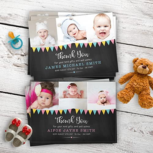 Baby Thank You Cards, Personalised, Birth Announcement, Girl or Boy Thank You Cards (Design 25)