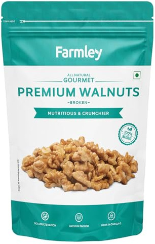 Farmley Leichte gebrochene Walnusskerne | 200 g | Walnüsse ohne Schale, Akhrot, Trockenfrüchte, 100% natürliches Akhrot, reich an Proteinen & Antioxidantien (1 Stück)